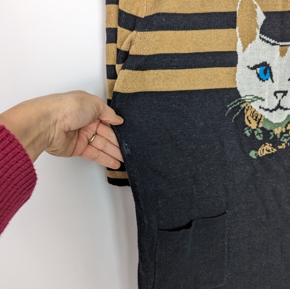 ModCloth TeeBerry & Weave L Cat Feline Sweater Dress Tunic Knit Striped French - Picture 14 of 15